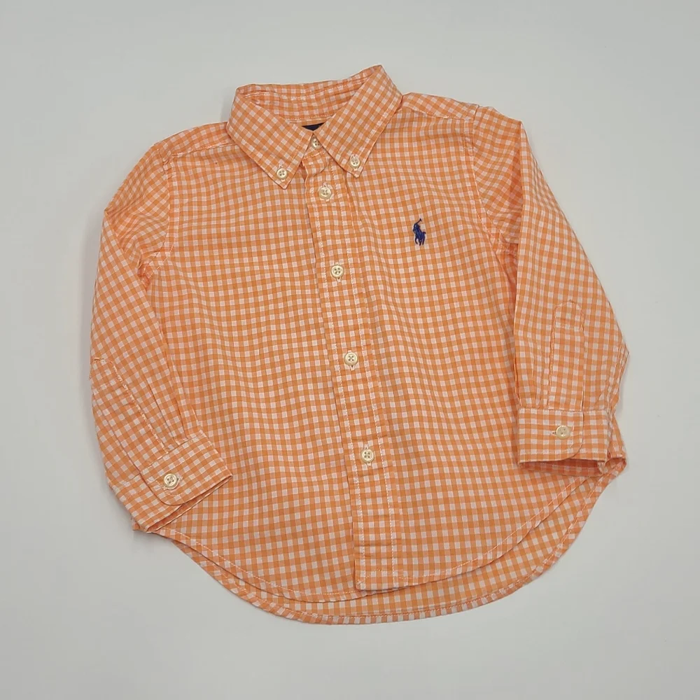 Ralph Lauren baby boy orange gingham button down shirt size 24 months